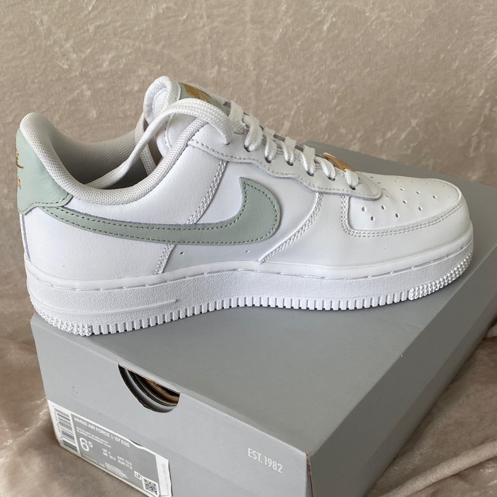 Nike Air Force 1 White with Gold and Gray Accents - Picture 2 of 4